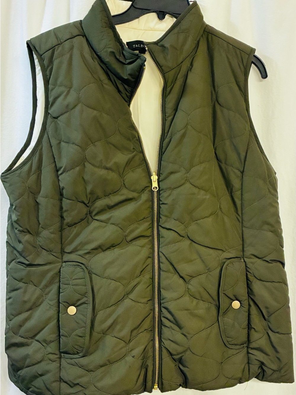 Talbots Reversible cool weather Vest. Olive Green& Ivory. Front zipper 2 pockets - Picture 7 of 15